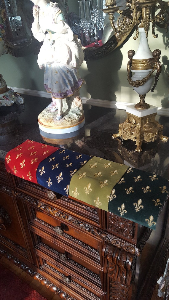 Fleur de Lis Fabric Samples, Luxury Velvet with Gold Embroidery