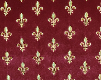 Fleur de Lis Fabric, velvet, embroidered, gold - multiple colors
