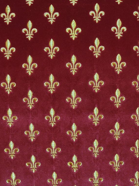 Fleur De Lis Fabric Velvet Embroidered Gold Multiple | Etsy UK