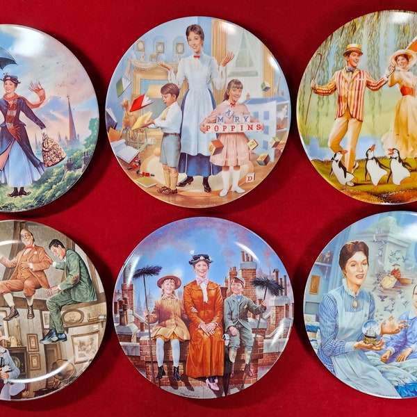 Walt Disney "Mary Poppins" Collector Plates Complete Set of 6 With Certs & Original Boxes, Limited Edition, Knowles China, Bradford Exchange