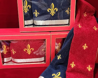 Fleur de Lis Embroidered Cotton Towel Set - Regal Exclusives