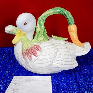Fitz Floyd Teapot Ceramic Le Canard Duck 24 Onzas de Capacidad con Caja Original, Vintage, 2003