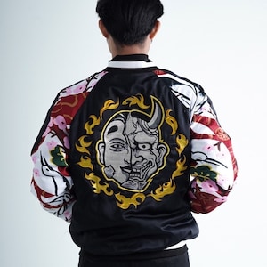 Sukajan Angry Demon Japan - Varsity Jacket  - Japanese Streetwear - Style - Vintage - Unisex - Available Size S-2XL