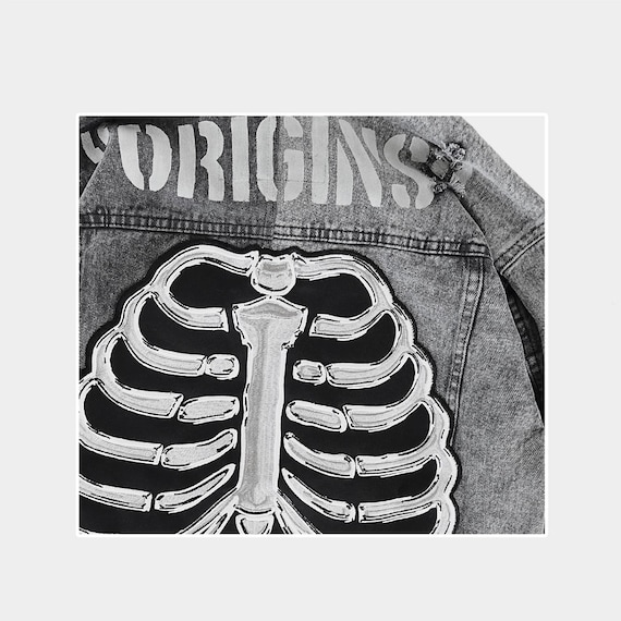 Skull Skeleton Ripped Denim Jacket - Japanese Street Style