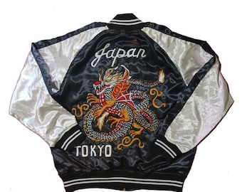 80s~ Embroidery Korean Souvenir Jacket Vintage satin sukajan - Gem