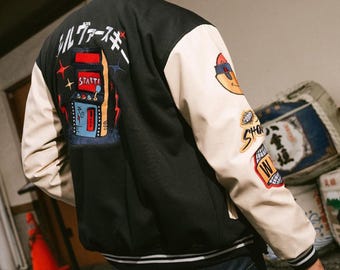 【あっし様】 PLAYER VARSITY JACKET S ネイビー Varsity Jacket with Patches - Stay Positive – The Look