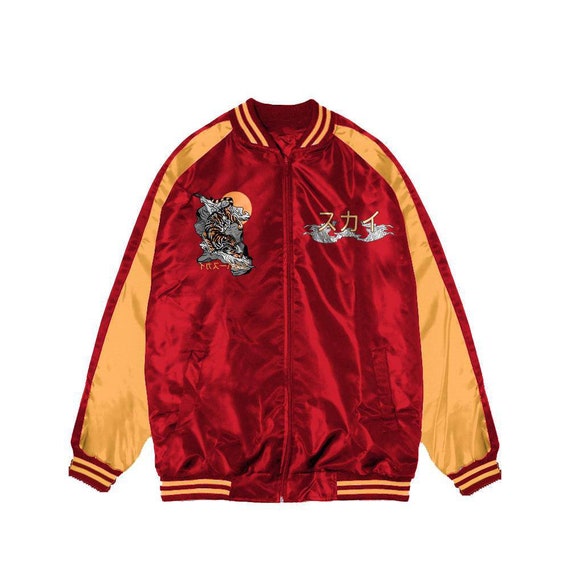 Tiger Stone Sukajan Varsity Jacket - Maroon - Gold