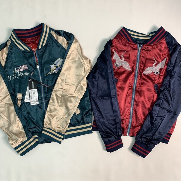 2in1 Reversible - US Navy Bird Sukajan Varsity Jacket - 2 Side - Embroidery - Japanese Streetwear- Asian Symbolic - Style - Vintage - Unisex