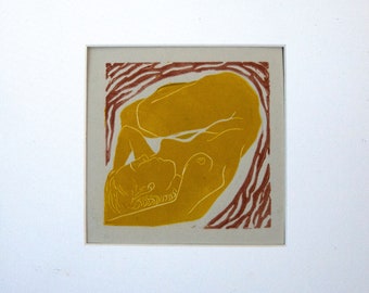 Reclining Woman (Yellow Nude)  - (#4  from a limited edition of 11) - (O.D. 11x12 inches - matted down size: 9x9)