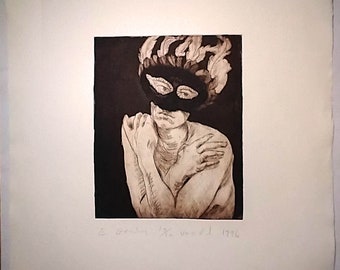 Masked Woman etching - (limited edition of 10) - (O.D. 14x16 inches - image size 6.5x8 inches)