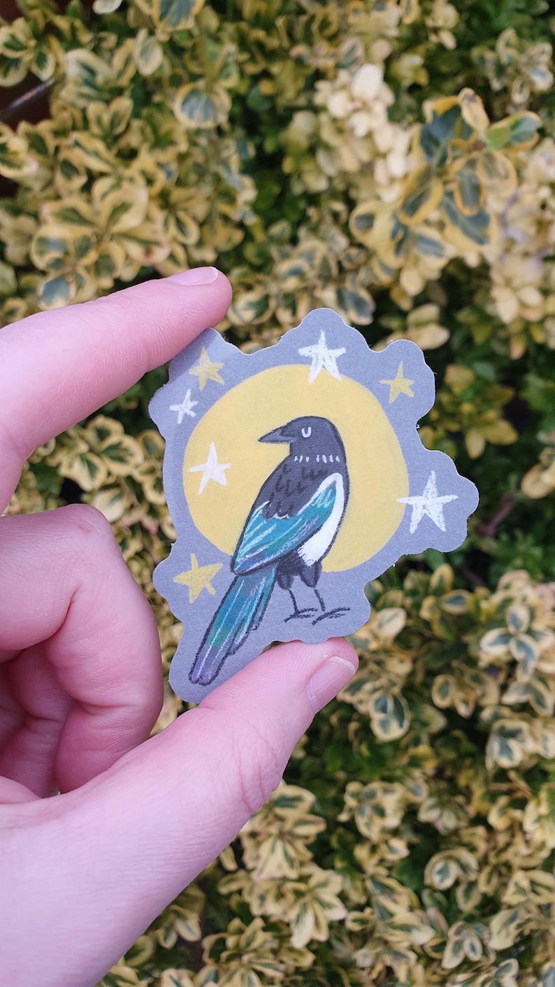 Magpie Sticker - Bird Art Vinyl Sticker in Yellow - Etsy