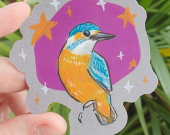 Kingfisher Sticker - Bird Art Vinyl Sticker in Blue and Purple