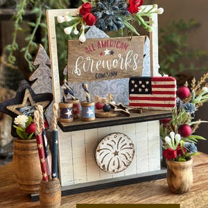 Fireworks, 5” Roadside Stand or Cart: Magnetic Tiered Tray Decor, Summer, Patriotic