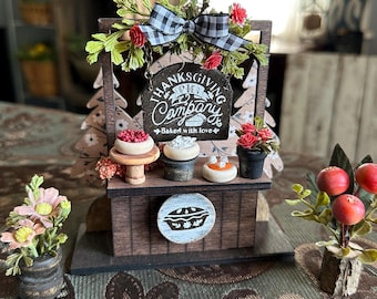 Thanksgiving, 5” Roadside Stand or Cart: Magnetic, Miniature Pies, Tiered Tray Decor
