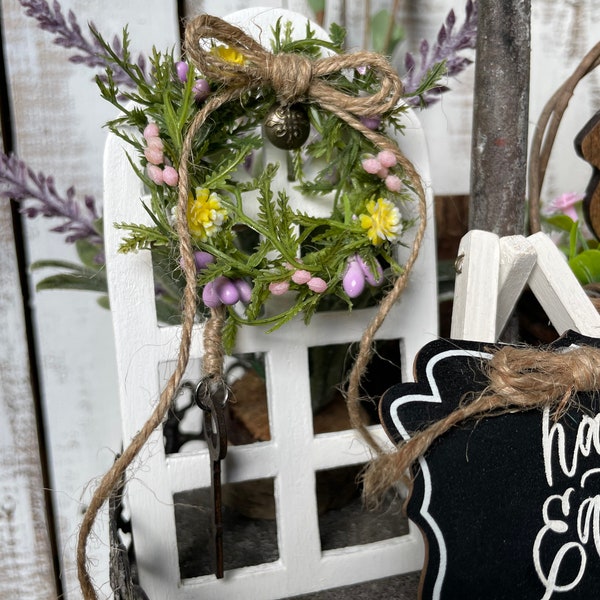 Spring Wreath for Mini Door, Mini Chair or Mini Bench, Decorative Tray Decor, Dollhouse
