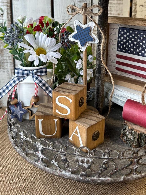 10 Pcs 4th Of July Tiered Tray Decor Set Patriotic Tiered Tray Decor