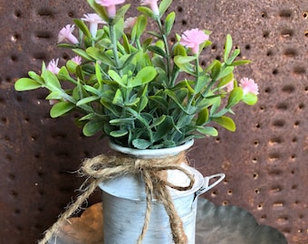Tiny Milk Can, Tray Decor, Weathered, White Distressed or Bare Tin