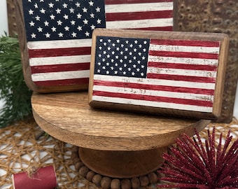 Hand Painted American Flag Wood Plaque: Patriotic Tray Decor