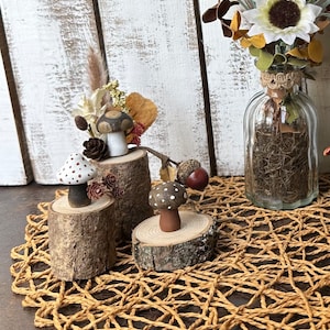 Mushrooms, Fall, Wood Painted, Tiered Tray Decor