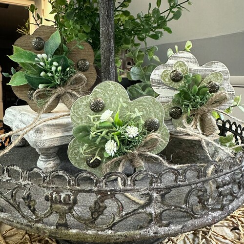 Tiny Wood Shamrocks, Tiered Tray Decor, Greenery
