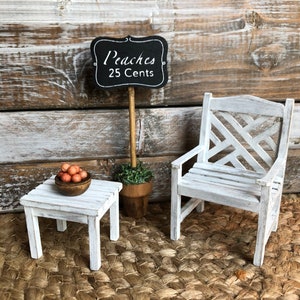 Tray Decor, Mini Chair, Lemons 25 Cents Sign, Mini Table with Mini Lemons, Pumpkins, Peaches, Apples or Blueberries