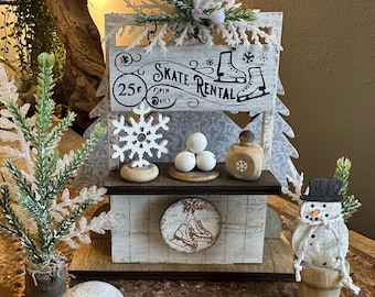 Skate Rental 5” Magnet Set: Roadside Stand or Cart, Tiered Tray Decor