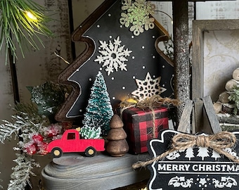 Christmas Tree Set, Tiered Tray Decor, Presents, Truck