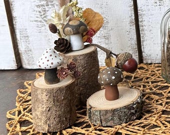Mushrooms, Fall, Wood Painted, Tiered Tray Decor
