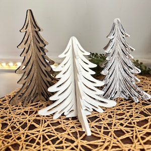 Winter Trees, Evergreen, Birch Wood, Laser Cut, Stained, Distressed