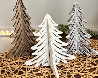 Winter Trees, Evergreen, Birch Wood, Laser Cut, Stained, Distressed