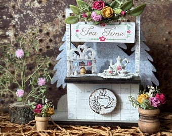Tea Magnet Set: 5” Roadside Stand or Cart, Tiered Tray Decor, Tea Time