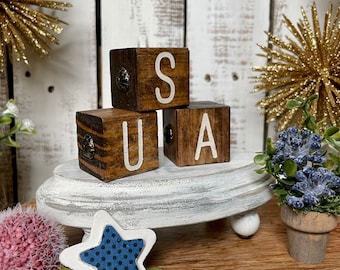 Reversible USA Patriotic Blocks: 4th of July Tiered Tray Decor