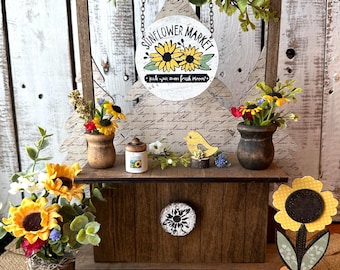 Sunflower Roadside Stand Decor: Interchangeable Seasonal Tiered Tray Magnet Set