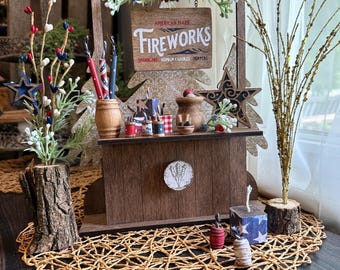 Fireworks, 11” Roadside Stand or Cart: Magnetic,  Interchangeable, Seasonal, Shelf Display, Tiered Tray Decor