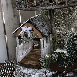 Mini Covered Bridge, Tiered Tray Decor, Christmas, Winter