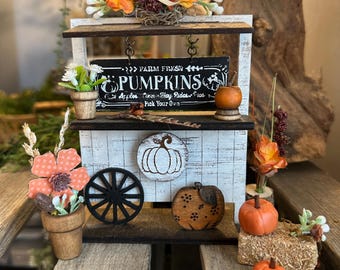 Pumpkin 5” Roadside Stand or Cart: Magnetic, Tiered Tray Decor, Fall