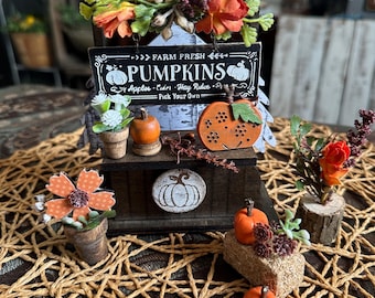 Pumpkin 5” Roadside Stand or Cart: Magnetic, Tiered Tray Decor, Fall
