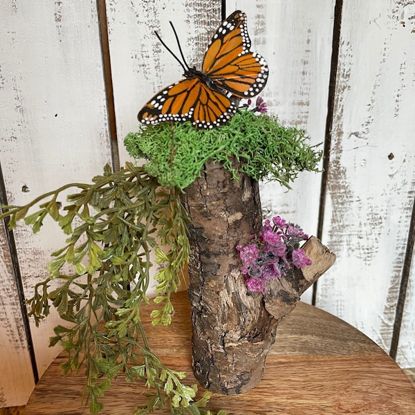 Butterfly on a Log, Tier Tray Decor, Fairy Garden, Cottage Core Decor