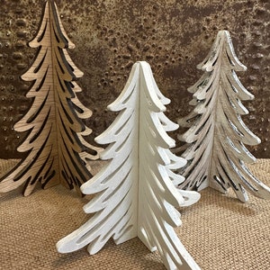 Winter Trees, Evergreen, Birch Wood, Laser Cut, Stained, Distressed