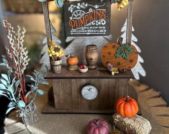 Pumpkin 11” Roadside Stand or Cart, Interchangeable, Magnetic, Seasonal, Shelf Display, Tiered Tray Decor