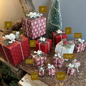 Tiny Wood Christmas Presents, Tiered Tray Decor, Assorted Sizes