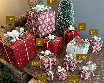 Tiny Wood Christmas Presents, Tiered Tray Decor, Assorted Sizes