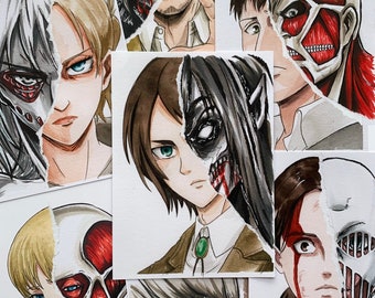 Titan anime prints A6 watercolour ripped tiktok art titan vs human art print