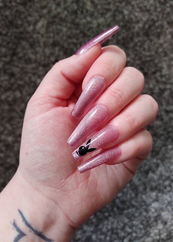 Playboy Nails Playboy Bunny Nails Velvet Nails Cateye Etsy