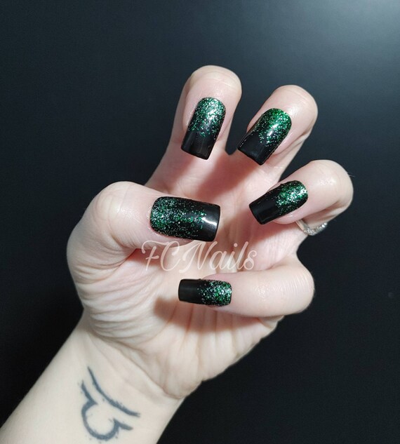 St Patrick's Day Press on Nails Green Glitter Nails - Etsy St Patrick's Day Press on Nails Green Glitter Nails - Etsy