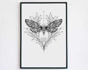 Libelle Blume Giclée Druck, Blume botanische Malerei, Wandkunst, Drucke, minimalistisch, moderne Sore, 8 x 10 Druck, Archivpapier