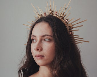 Sun Halo, Gold Halo Crown, Halo Headpiece, Festival crown, Festival headpiece, Zip ties crown, Boho Wedding Crown, Halo Headband