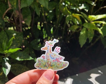 Adesivo Anatra acquerello con cappello a fiori. Adesivo sul retro diviso