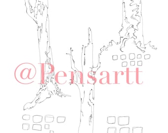 DIGITAL PDF Coloring Page of Three Trees