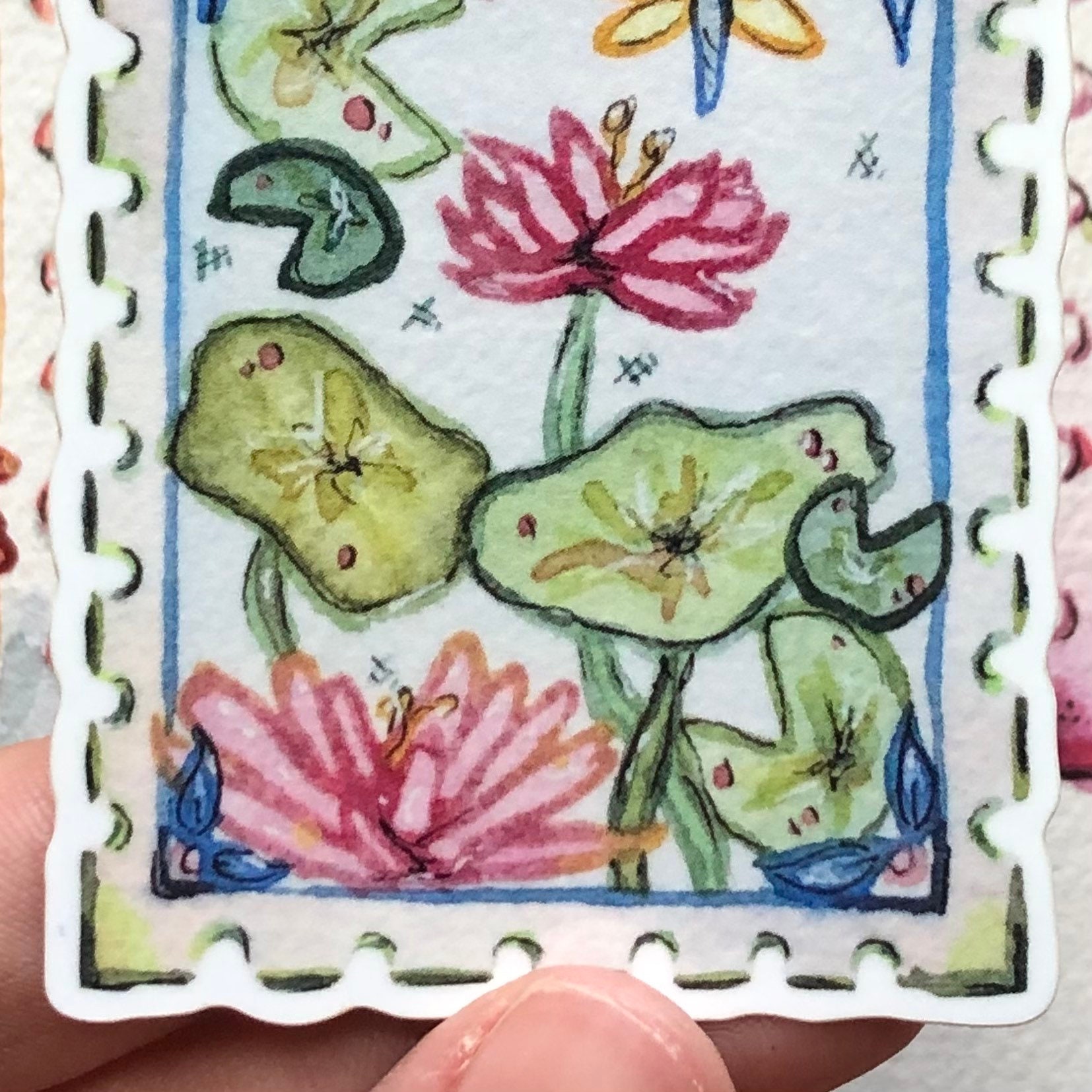 original-watercolor-lily-pad-stamp-sticker-with-split-back-etsy